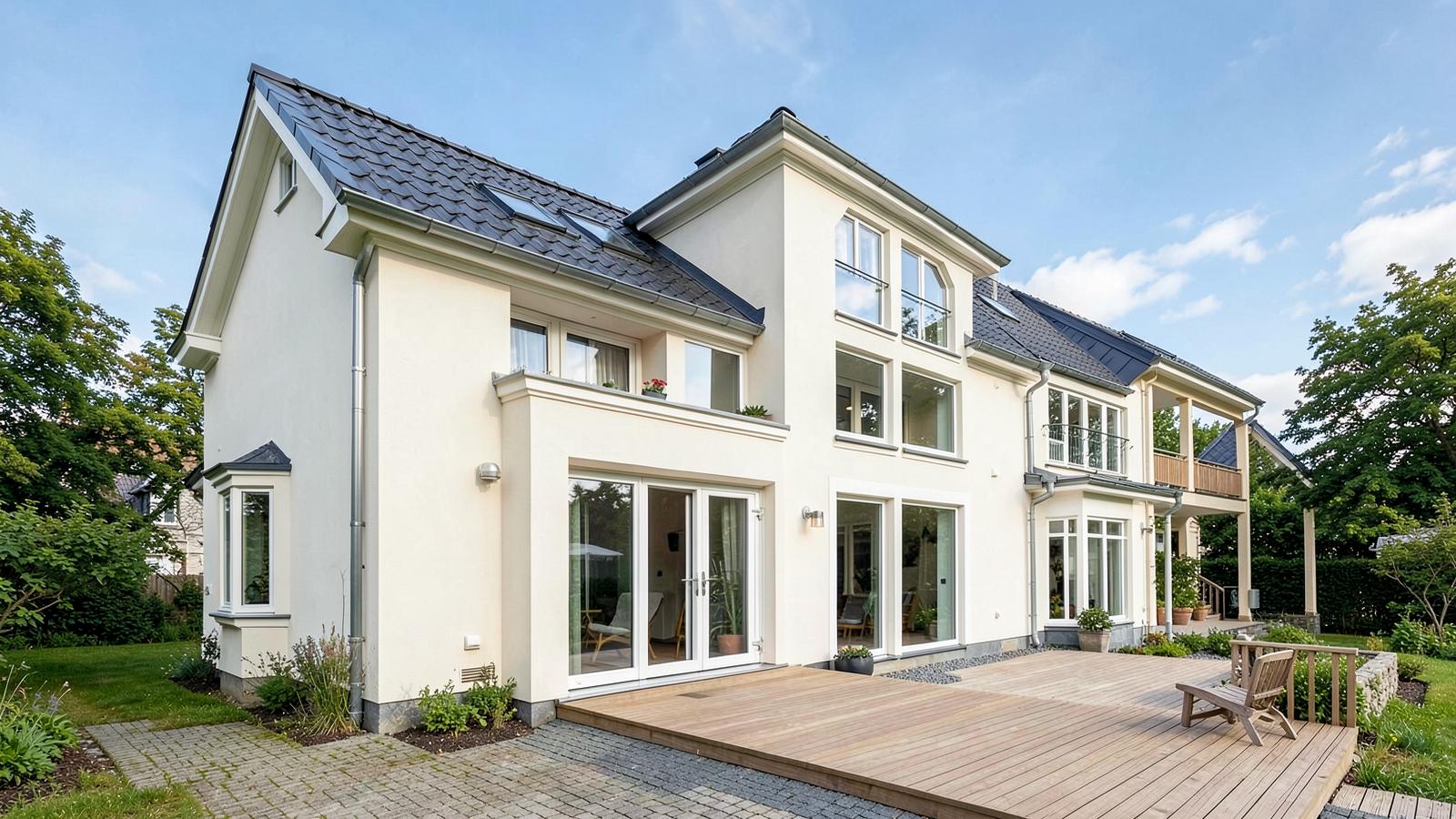 Villa med nymålad fasad och nybyggd altan